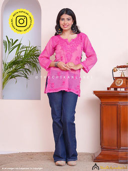 The Chikan Label - Rajia Kota Cotton Chikankari Pink Tunic
