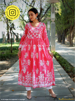 The Chikan Label - Biba Mulmul Cotton Chikankari Pink Angrakha