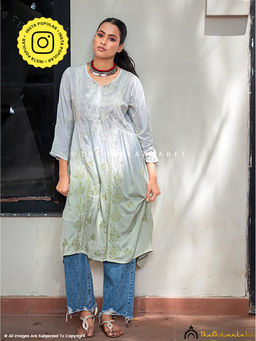 The Chikan Label - Anisa Modal Chikankari A-Line Green Kurta