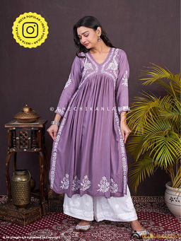 The Chikan Label - Nayra Modal Chikankari Mauve Anarkali