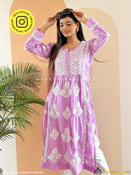 The Chikan Label - Amulya Cotton Chikankari Nyra Cut Straight Lavender Kurta