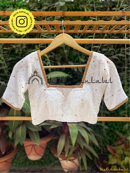 The Chikan Label - White Square Neck Embroidered Chikankari Viscose Blouse