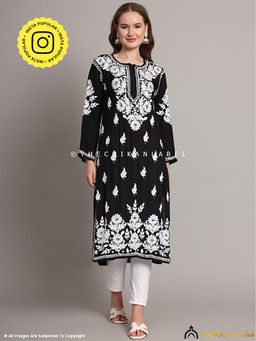 The Chikan Label - Sanaya Modal Chikankari Straight Black Kurta