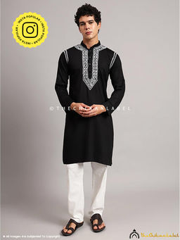 The Chikan Label - Black Uman Cotton Chikankari Men's Kurta