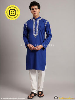 The Chikan Label - Navy Blue Uman Cotton Chikankari Men's Kurta