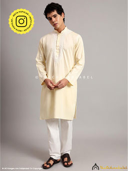 The Chikan Label - Yellow Uman Cotton Chikankari Men's Kurta