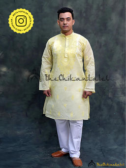 The Chikan Label - Yellow Cotton Men's Lucknawi Kurta