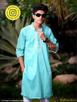 The Chikan Label - Green Uman Cotton Chikankari Men Kurta
