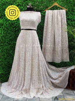 The Chikan Label - White Ayra Chikankari Semi-Stitched Lehenga with Blouse and Dupatta