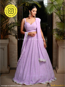 The Chikan Label - Lavender Chikankari Cut Dana Semi-Stitched Lehenga with Blouse and Dupatta