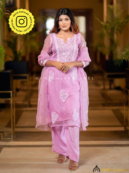 The Chikan Label - Pink Tahilya Organza Chikankari Straight Kurta Set with Dupatta