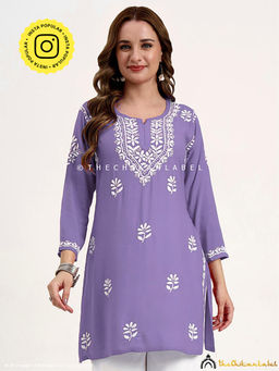 The Chikan Label - Ragavi Rayon Chikankari Kurti - Lavender