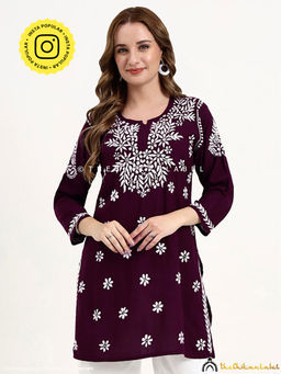 The Chikan Label - Swara Modal Chikankari Kurti - Wine
