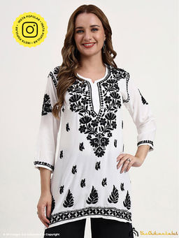 The Chikan Label - Sanya Rayon Chikankari Kurti - White