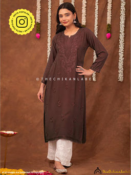 The Chikan Label - Fatima Rayon Chikankari Straight Kurta - Brown