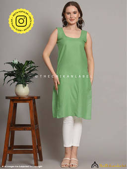 The Chikan Label - Cotton Camisole Inners for Kurtis and Kurta Green