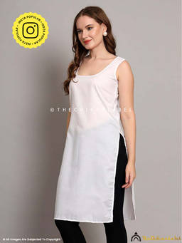 The Chikan Label - Cotton Camisole Inners for Kurtis and Kurta White