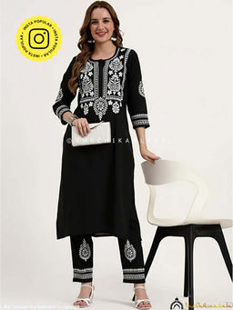 The Chikan Label - Women Cotton Embroidered Kurta and Pant