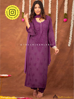 The Chikan Label - Women Muslin Embroidered Kurta with Pant and Dupatta
