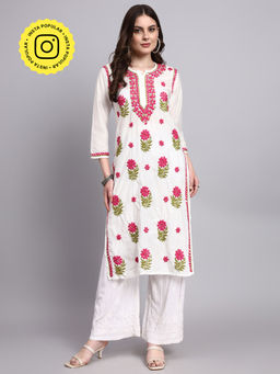 The Chikan Label - Pink Aashvi Chanderi Chikankari Long Kurta