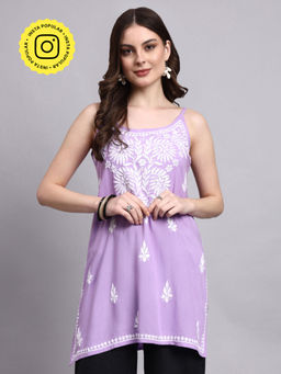 The Chikan Label - Lavender Arika Rayon Chikankari Short Kurti