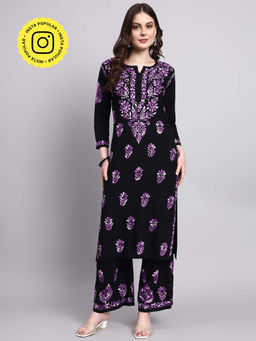 The Chikan Label - Niya Purple Rayon Chikankari Kurta with Palazzo