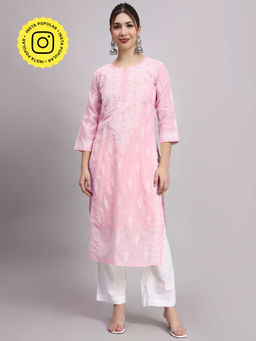 The Chikan Label - Baby Pink Layla Cotton Chikankari Straight Kurta