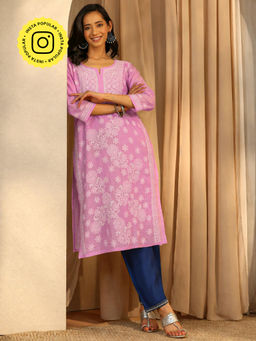 The Chikan Label - Mauve Vira Cotton Chikankari Straight Kurta with Inner
