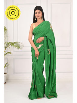 THREADS and BLOCKS - Dazzling Deer Crepe Saree with Unstitched Blouse