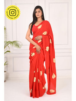 THREADS and BLOCKS - Strokes Of Gold Hand Painted Saree with Unstitched Blouse
