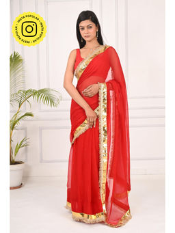 THREADS and BLOCKS - Mukaish Lappa Border Saree with Unstitched Blouse