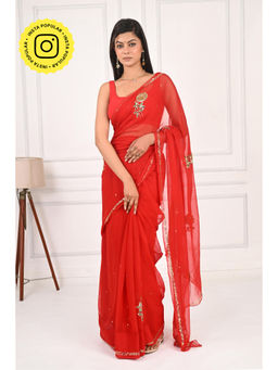 THREADS and BLOCKS - Gold Twilight Floral Buta Saree with Unstitched Blouse