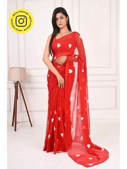 THREADS and BLOCKS - Laal Ishq Handpainted Saree with Unstitched Blouse