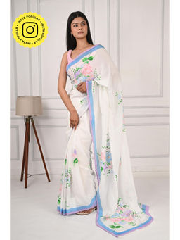 THREADS and BLOCKS - Gulbahar Hand Painted Crepe Saree with Unstitched Blouse