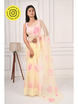 THREADS and BLOCKS - Anthurium Hand Painted Saree with Unstitched Blouse