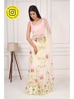THREADS and BLOCKS - Lotus Valley Hand Painted Saree with Unstitched Blouse