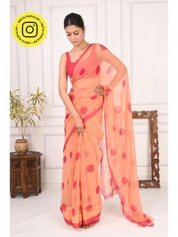 THREADS and BLOCKS - Dots Of Love Hand Painted Saree with Unstitched Blouse