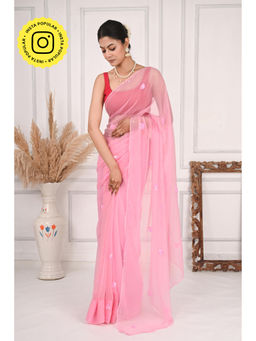 THREADS and BLOCKS - Queen Of Hearts Chiffon Saree with Unstitched Blouse