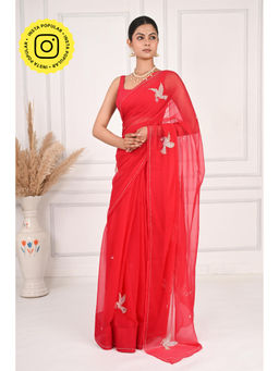 THREADS and BLOCKS - Glistening Hummingbird Saree with Unstitched Blouse