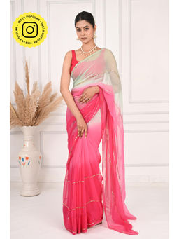 THREADS and BLOCKS - Green Pink Ombre Sequin Saree with Unstitched Blouse