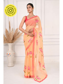 THREADS and BLOCKS - Chinar Leaf Hand Painted Saree with Unstitched Blouse