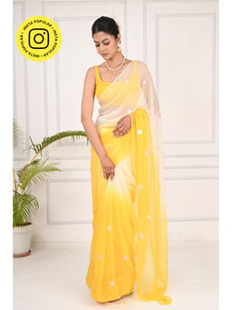 THREADS and BLOCKS - Ombre Yellow Candy Floral Buta Saree with Unstitched Blouse
