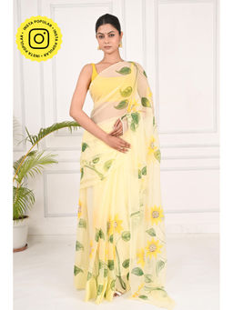 THREADS and BLOCKS - Sunflower Hand Painted Saree with Unstitched Blouse