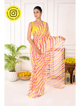 THREADS and BLOCKS - Rang Leher Chiffon Leheriya Saree with Unstitched Blouse - Multi-Color