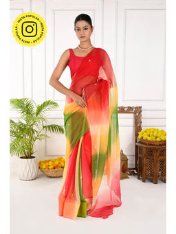 THREADS and BLOCKS - Pachrangi Margarita Chiffon Saree with Unstitched Blouse - Multi-Color