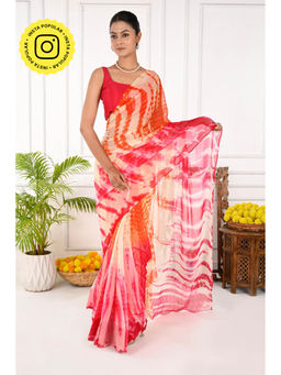 THREADS and BLOCKS - Raspberry Multi-Color Shibori Saree with Unstitched Blouse