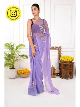 THREADS and BLOCKS - Lavender Resham Tulip Saree with Unstitched Blouse