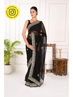 THREADS and BLOCKS - Classic Black Pittan Border Saree with Unstitched Blouse