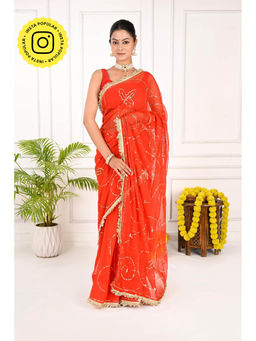 THREADS and BLOCKS - Red Sequin Patti Jaal Saree with Unstitched Blouse