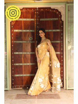 THREADS and BLOCKS - Sunkissed Floral Hand Painted Saree with Unstitched Blouse